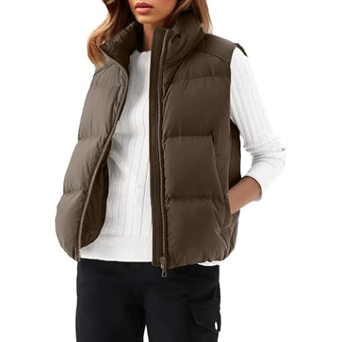 PHISOCKAT Womens Puffer Vest Sleeveless Quilted Vest Women Stand Collar Zip Up Puffy Vest Lightweight Padded Outerwear Cover
