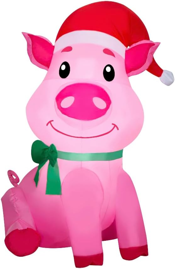 Pig with Santa Hat Christmas Inflatable by Gemmy