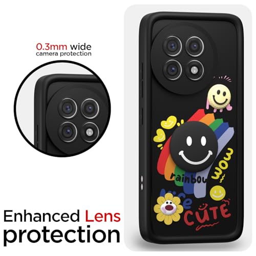 Image of Pikkme Back Cover for OnePlus 13R 5G | Soft Silicone| Cute Rainbow Smile & 3D Cartoon Flower Design | Shockproof Raised Camera Protection Bumper Case (Black)