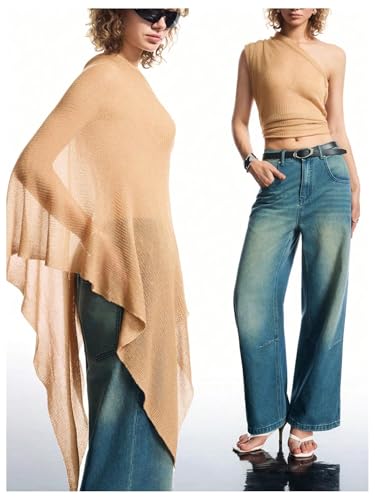 Milumia Women's Lightweight Sheer Knit Ponchos Shrug Wraps Knitted Scarf Poncho Sweater Cape Shawl3