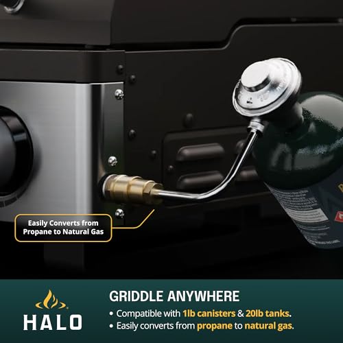 Image of HALO Elite1B Outdoor Griddle | 2 Cooking Zones | 284sq. In. (21″ x 13.53″) Wind-Proof Cooking Surface | Portable Flat Top for Camping, Tailgates, and Patios | Propane Gas Grill | HZ-1007-ANA