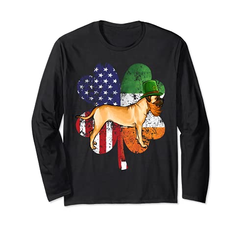 St Patricks Day Irish American Flag Bullmastiff Dog Long Sleeve T-Shirt, Black