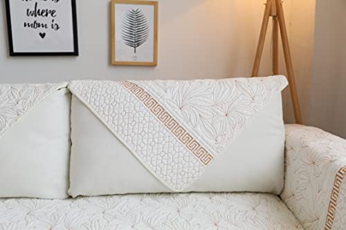 Ernzi Yellow Point Geometric Jacquard Sofa Covers Floral Embroidered Quilted Couch Covers Furniture Protector Cotton Non Slip Sectional L Shaped Sofa Slipcover For Living Room,36" W X 72" L #TOP3