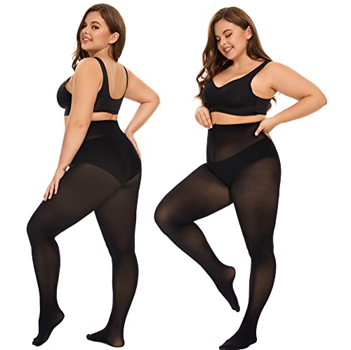Image of DUCMODA Plus Size Tights for Women, Ultra Soft Solid Color Semi-Opaque Pantyhose, Nylon High Waist Stockings 1X 2X 3X 4X