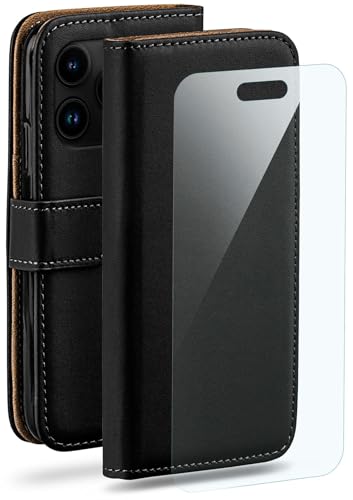 Étui iPhone 16 Pro Max moex en cuir noir avec film écran