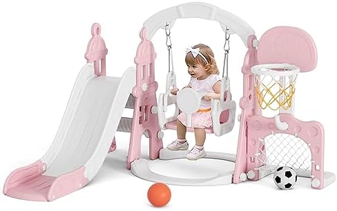 XJD 6-in-1 Toddler Slide and Swing Set, Kids Slide for Toddlers Age 1+
