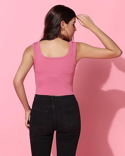 Image of TOPLOT Women's Solid Ribbed Round Neck Sleeveless Slim Fit Tank Top (5069)