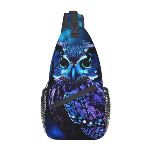 Sac à bandoulière léger motif hibou bleu, sacoche noire mixte tout usage