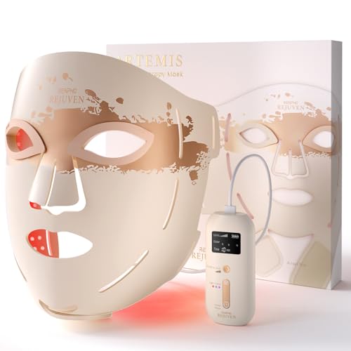 7ever Red Light Therapy for Face,4 Modes Portable LED Face Mask, Red and 850nm Infrared Light Mask,15-Min Timer，256 LED Beads,Rechargeable for At-Home & Travel