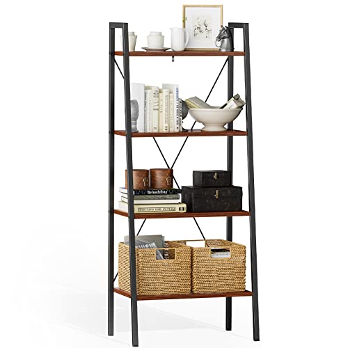 Pipishell Ladder Shelf, 4-Tier Industrial Bookshelf, Ladder Shelves Free Standing Storage Shelves...