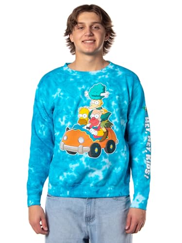 The Simpsons Sudadera de cuello redondo para hombre Homer, Bart, Lisa, Krusty The Clown Tie Dye Sudadera de cuello redondo, Teñido anudado, Medium