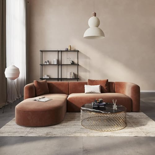 Image of Modern Classic L Shape Sectional Sofa Set, Chesterfield Style 4 Seater Sofa Set with Pillows for Living Room, Bedroom and Office and Hallway Colour (L-Shape RHS Brown)