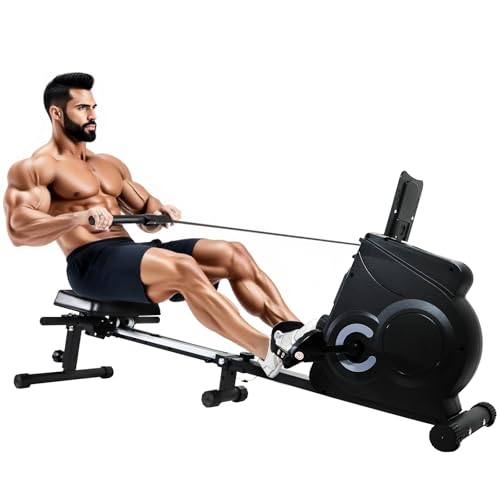 rameur Pliable,Entraînement du Corps Entier, Faible Impact, 2 en 1 Navigation et pédales, Faible encombrement,Poids Maximum jusqu'à 150 kg.