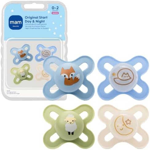 MAM Original Start Day & Night Schnuller, 0-2 Monate, 4 Stück | Babyschnuller für Neugeborene, Stillfreundlich, SkinSoft Silikon, Leuchtet im Dunkeln