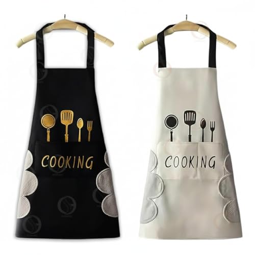 Image of Optish Premium Waterproof Apron for Kitchen | Comfortable Cooking Apron with Pocket | Durable Kitchen Apron for Women Waterproof & Dishwashing Use Easy Release (Pack of 2)