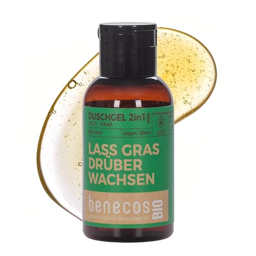 BenecosBIO Mini Duschgel 2in1 Lass Gras drüber wachsen - Bio-Hanf - zertifizierte Naturkosmetik - vegan - sanfte Reinigung für Haut & Haare - 50ml