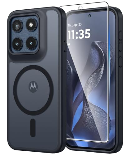 Image of FNTCASE for Motorola Edge-2026 Magnetic Case: Matte Military Grade Drop Protection with Screen Protector Cell Phone Cover - Rugged Shockproof Protective Bumper Phonecase (C-Black)