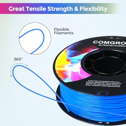 Image of Comgrow TPU Filament 1.75, 3D Printing Filament, Flexible 3D Printer Filament, 95A Soft 3D Printing Filament fit Most 3D Printers Dimensional Accuracy + /- 0.02mm Filament TPU Blue 1kg (2.2lbs)