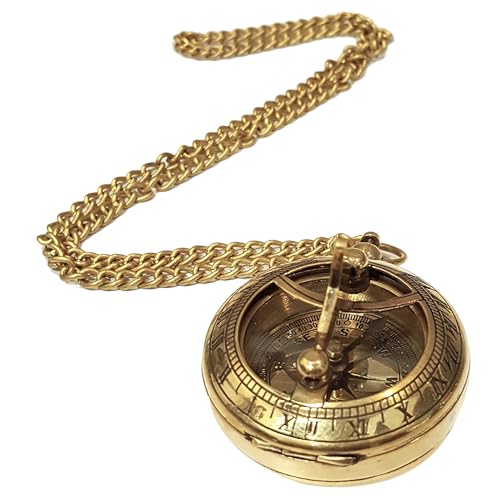 image for collectiblesBuy Shiny Brass Sundial Compass with Chain Pocket Compass 