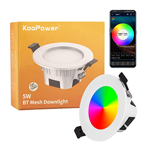 Preisvergleich Produktbild KooPower Led Einbaustrahler 5W, Bluetooth Einbauleuchten Deckenspots Downlight Spot Dimmbar, APP Steuerbar, warmweiß, kaltweiß, RGB, für Bad, Küche, Keller, Flur, Schlafzimmer