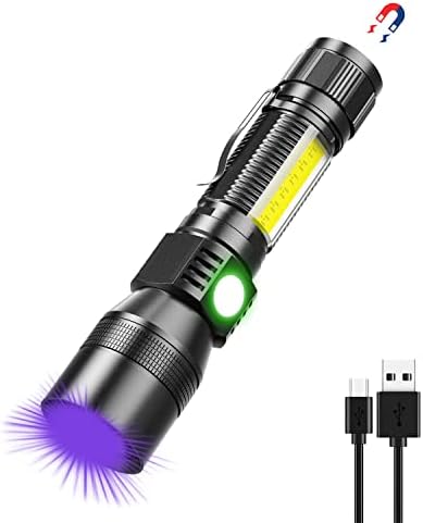 UV Flashlight Black Light, USB Rechargeable Flashlight with Magnetic Base - 1000lm High Light, Side Light, 7 Modes, Zoomable, Waterproof – LED Torch for Mechanics Pet Urine Stains Detection (1)