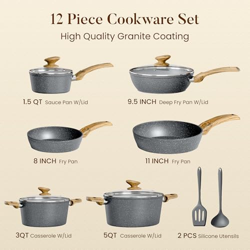 Image of Kitchen Academy 12pcs Pots and Pans Set Non Stick, Induction Cookware | Lightweight & Durable, Easy to Clean, Even Heating, All-Stovetop Compatible, PFOA-Free Cooking Set