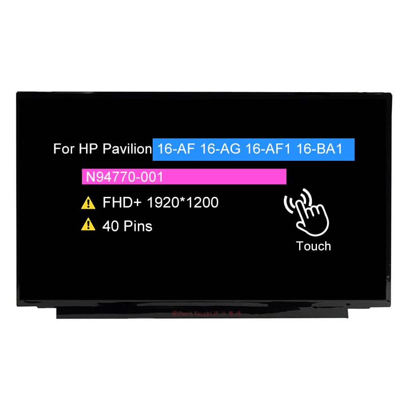Schermo sostitutivo NV160WUM-T02 per HP Pavilion 16-AF 16-AG 16-AF1 16-BA1 | 16-AF0063CL 16-AF0065CL 16-AF1173CL 16-AF1017WM 16-AF0761NR 16-AG1175CL N94770-001, FHD+ 1920x1200 40 pin touch LCD Display