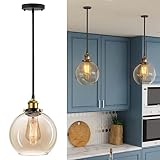 Frideko Glass Pendant Light - 7.9 inches Globe Pendant Light, Modern Pendant Lighting for Kitchen Is