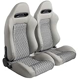 WIILAYOK 2 Pack Racing Seats, Universal Bucket Seats Pair with Dual Lock Sliders for Front-Back Adjustment - PVC Leather Automotive Racing Seats Pair for Cars, Grey