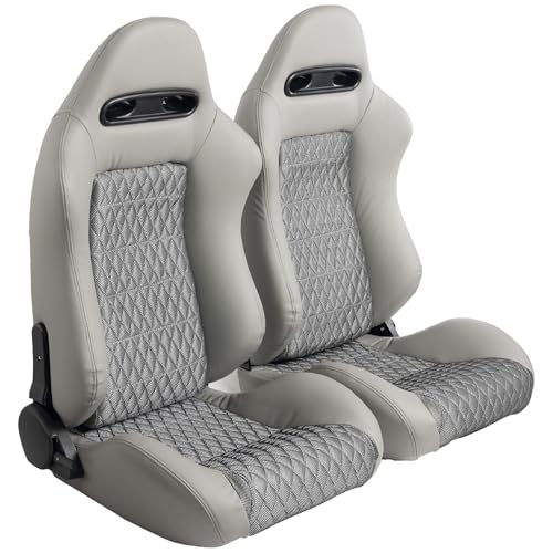WIILAYOK 2 Pack Racing Seats, Universal Bucket Seats Pair with Dual Lock Sliders for Front-Back Adjustment - PVC Leather Automotive Racing Seats Pair for Cars, Grey