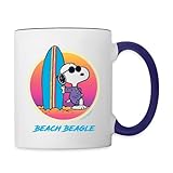 Spreadshirt Peanuts Snoopy Beach Beagle Mug Bicolore, taille unique, blanc/bleu cobalt