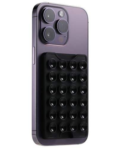 BIAJIYA Suction Card Holder for Phone Case Silicone Octo Cup Buddy Phone Wallet Stick on Back of Cellphones Hands-Free Phone Card Holder for iPhone & Android Videos and Selfies (Black)