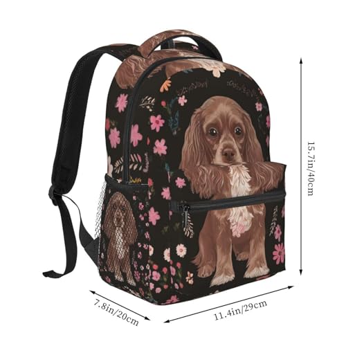 Men Women Lightweight Floral Cocker Spaniel Chocolate Brown Backpack Large Capacity Carry On Bag With Padded Straps for Sports Work Walking Cycling2