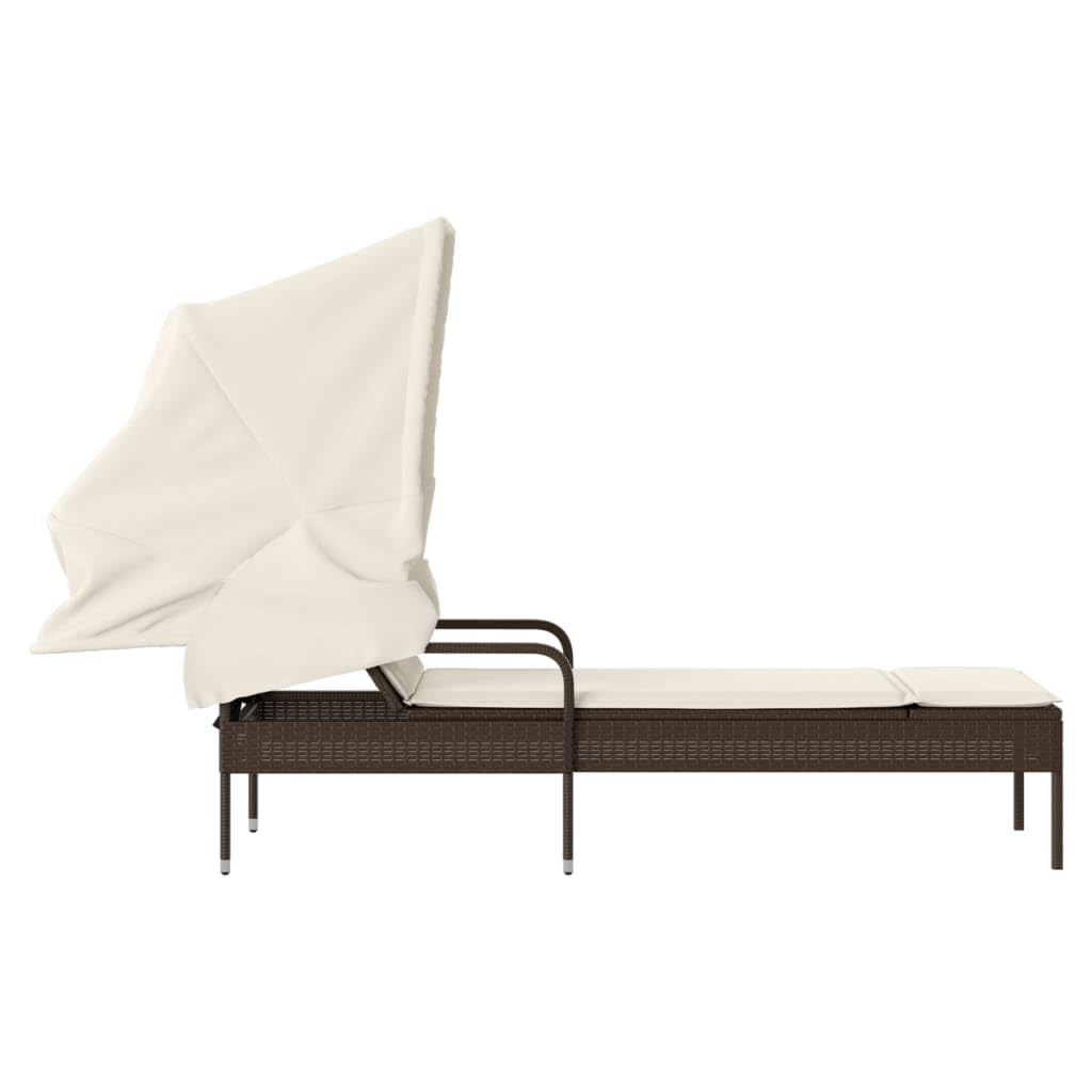Lettino prendisole con tettuccio marrone, in polyrattan, regolabile, con imbottitura e braccioli, resistente alle intemperie, per terrazza, balcone, piscina, pieghevole e salvaspazio, sdraio