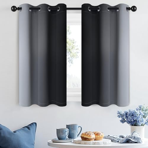 Image of SimpleHome Ombre Room Darkening Curtains 36 inches Length for Bedroom,Grommet Gradient Light Blocking Black Gradient Window Curtains for Living Room,2 Panels, 42x36 inches