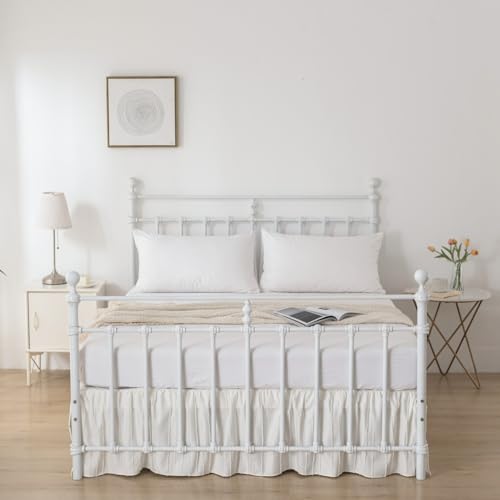 Striped Tufted Bed Skirt Twin Size, Ruffled Bed Skirt with Split Corners, Twin Bed Skirts 18 Inch Drop, Ivory, 18" Twin