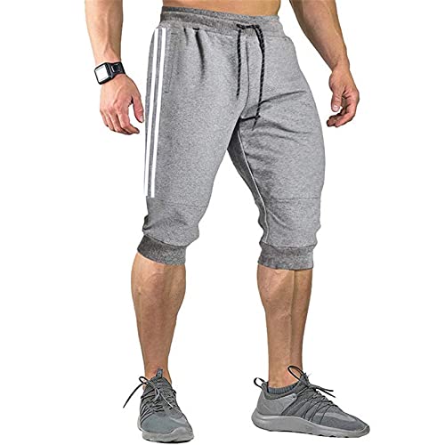 Fliegend Short de sport pour homme avec poches - Séchage rapide - Longueur 3/4 - Taille M à 3XL - Gris - L Cover