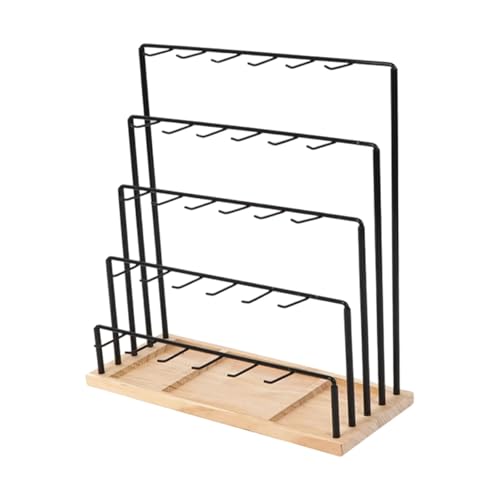 Sturdy Wooden Base 6 Tiers Jewelry Organizers 30 Hook Detachable Ladder Structure for Earring Display Iron Wood Earring Display 