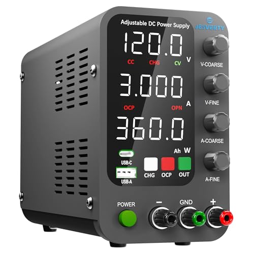 Image of DC Power Variable, 0-120V 0-3A Switching Bench Power Supply with Intelligent Charging Mode, 20W USB & Type-C Rapid Charging, Encoder Knob, Output Switch, 4-Digit LED Display - SPS-12003C