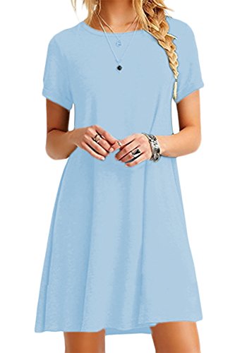 MAYOGO Damen Kleider Kleid Damen Sommer Baumwolle und Leinen Tshirt Kleider Kaftan Kleid Unifarben Kurzarm Tasche Sommerkleid Casual Jersey Blusen Kleider