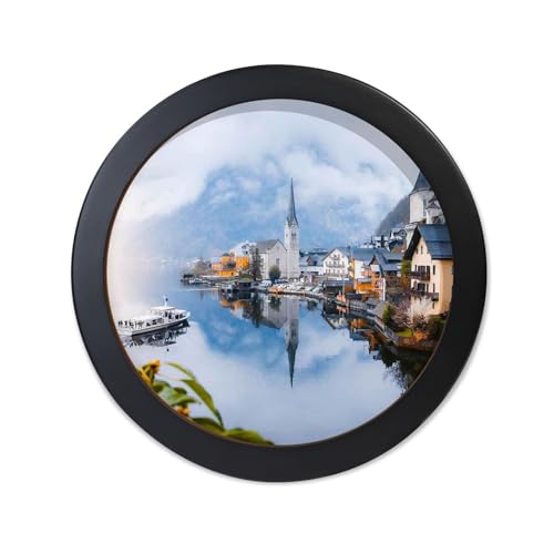 FuninCrea Marco de fotos redondo, marco de fotos pequeño, marco de póster para pared y mesa, marco creativo de decoración de pared para fotografías, pintura artística, fotos (redondo, negro, 23 cm)