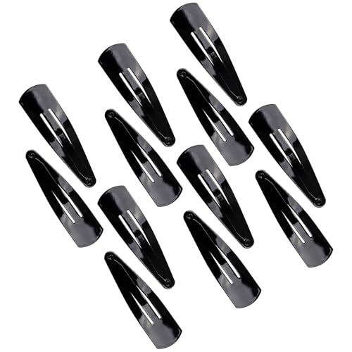 Image of Glaze Black Snap Hair Clips, Glossy Finish Metal Medium Tic Tac Clips for Women, Pack of 12