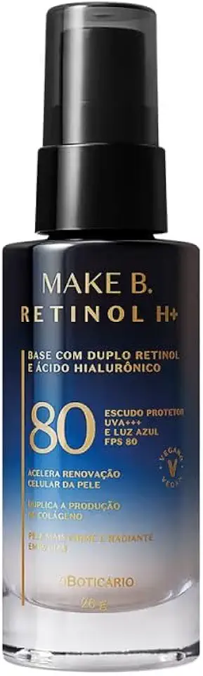 Make B. Base Líquida Retinol H+, Cor 15, FPS 80, com Duplo Retinol e Ácido Hialurônico, 26g