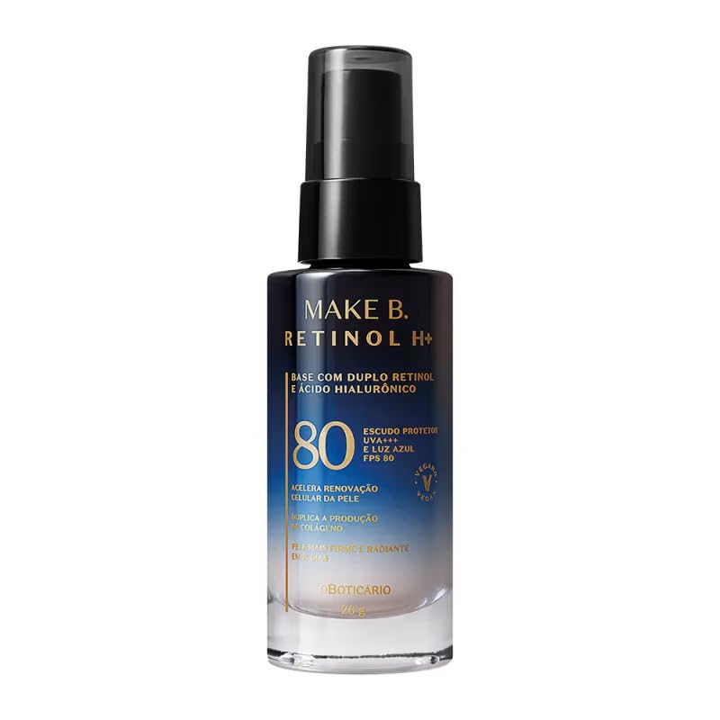 Make B. Base Líquida Retinol H+, Cor 15, FPS 80, com Duplo Retinol e Ácido Hialurônico, 26g