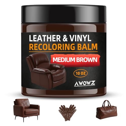 AWOWZ Leather Recoloring Balm - Scratch Repair & Color Restore Kit for Faded Leather Couch & Car Seats - 10OZ Leather Restorer Balm for Furniture Auto Interior Vinyl Accessories(Medium Brown)