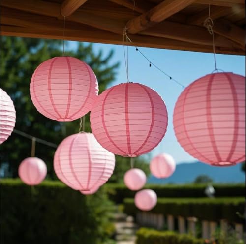 Image of Pink Paper Lanterns Decorative 10pcs Party Hanging Decorations for Bachelorette Wedding Birthday Baby Shower Graduation Anniversary Pink Themed Room Decor DIY Activities