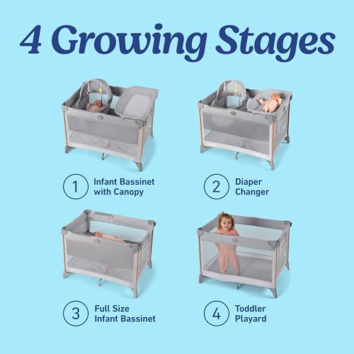 Image of Graco Pack n' Play CareSuite Playard, Portable Playpen with Baby Bassinet, Changing Table, Sky
