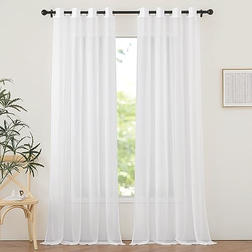 Image of NICETOWN Ivory Sheer Curtains Extra Long 135 inch Length for Large Windows, Grommet Soft and Touching Living Room Window Treatments Sweep to Floor for Villa, W54 x L135, 2 Panels