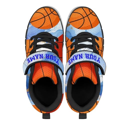 Kids Custom Shoes for Boys Basketball Print Low Top Mesh Athletic Shoes with Hook and Loops US 11-2.52
