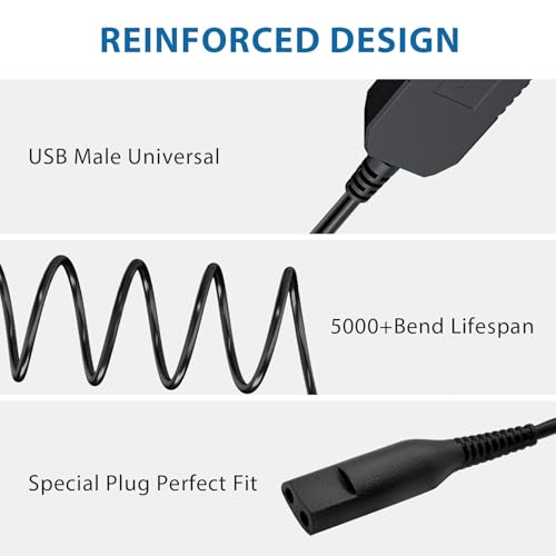 Image of Tobfit 12V Replacement Charger for Braun Shaver, USB Charger Cord for Braun Shaver Series 9 7 6 5 3 1, Razor 3040s 310s 340S 5190cc 5040s 740S 7865 9290cc 9095cc